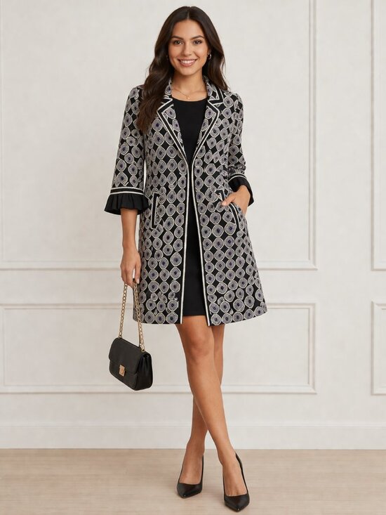 T Tahari Jackets & Blazers - T Tahari Calypso Embroidered Geometric Sweater Jacket Black White Purple M/L (Es